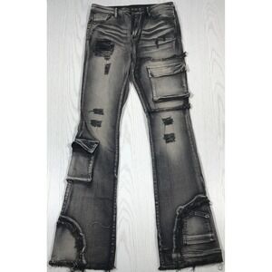 Rockstar Original Jeans Men 30x34 Gray Cargo Flare Distressed Goth Rock Kambry